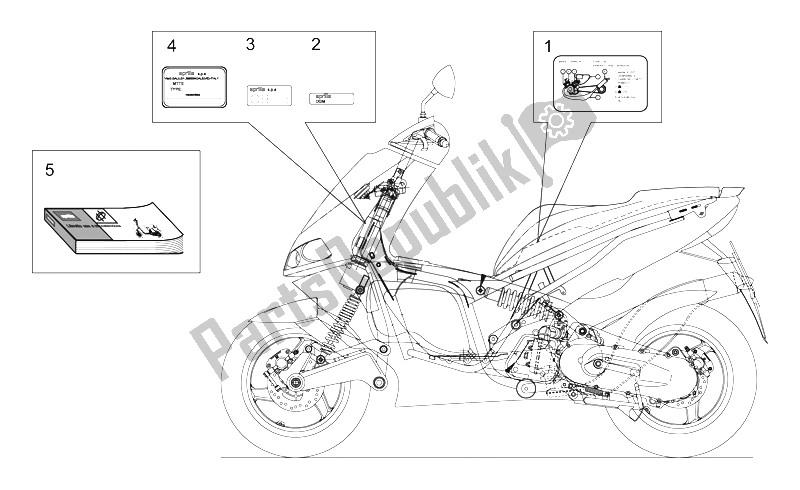 Todas las partes para Juego De Placas Y Manual de Aprilia Area 51 1998