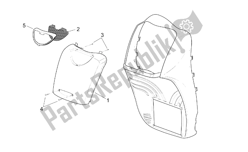 Todas las partes para Cuerpo Frontal - Cubierta Frontal de Aprilia Scarabeo 125 200 E2 ENG Piaggio 2003