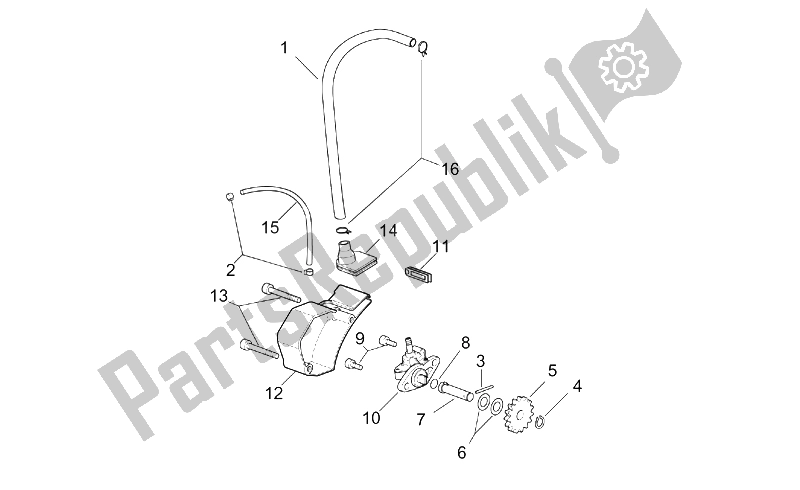 All parts for the Oil Pump of the Aprilia MX 50 2004