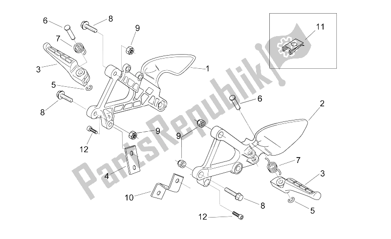 All parts for the Front Footrests of the Aprilia RS 50 1999