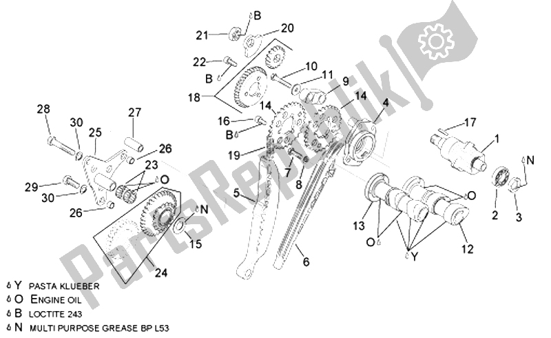 All parts for the Rear Cylinder Timing System of the Aprilia RSV Tuono 1000 2006