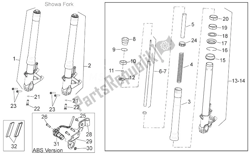 Wszystkie części do Przedni Widelec Aprilia Shiver 750 USA 2011