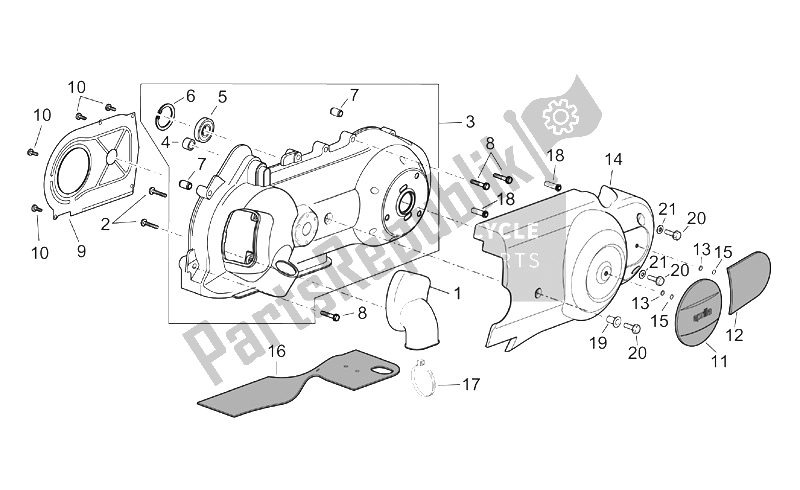 All parts for the Variator Cover of the Aprilia Scarabeo 125 200 E2 ENG Piaggio 2003