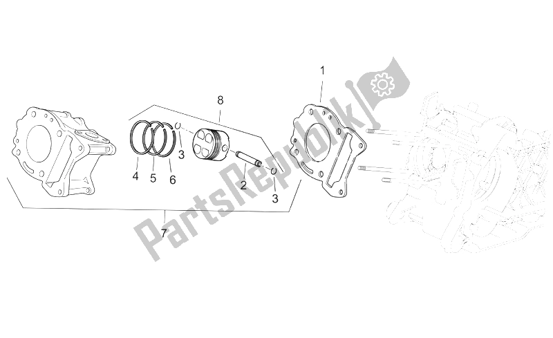 All parts for the Cylinder of the Aprilia Scarabeo 125 250 E2 ENG Piaggio 2004