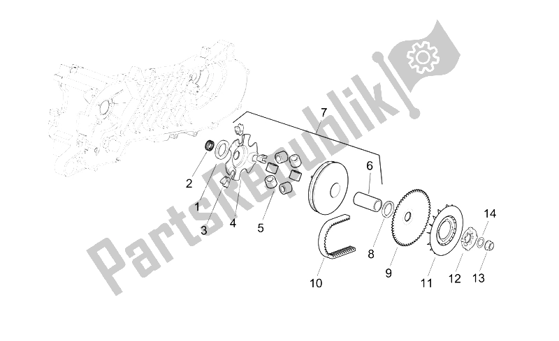 Todas as partes de Variador do Aprilia Scarabeo 50 2T E2 ENG Piaggio 2005