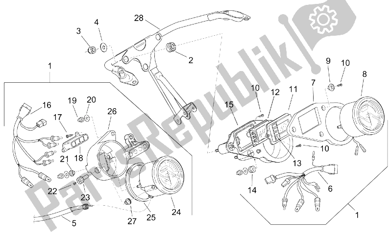 Alle onderdelen voor de Dashboard van de Aprilia RS 125 Tuono 2003