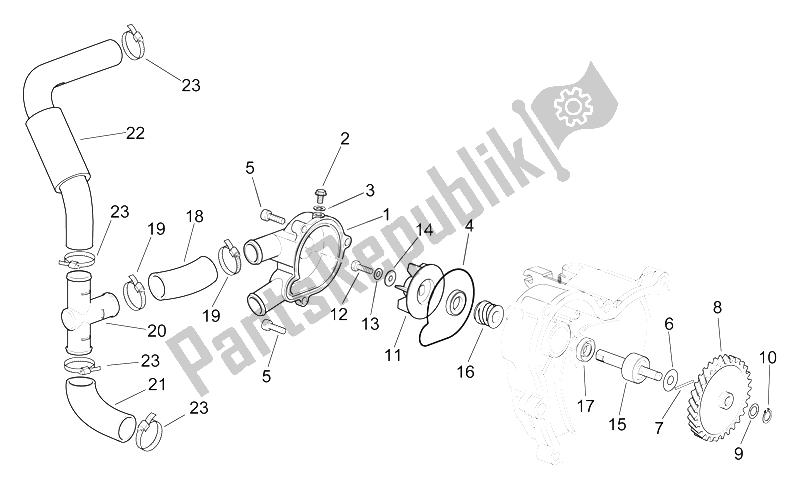 All parts for the Water Pump of the Aprilia RS 250 1998