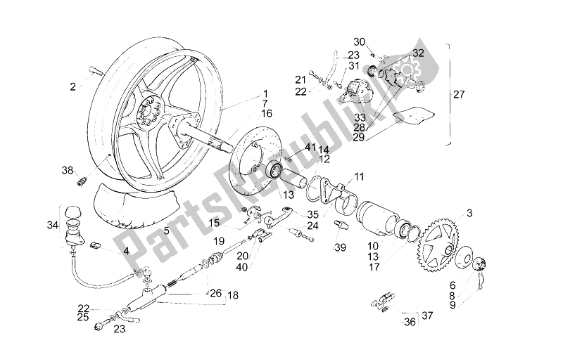 Todas as partes de Roda Traseira do Aprilia AF1 Futura 50 1991