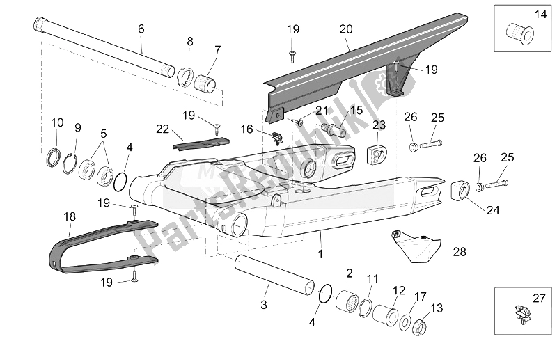 All parts for the Swing Arm of the Aprilia ETV 1000 Capo Nord 2004