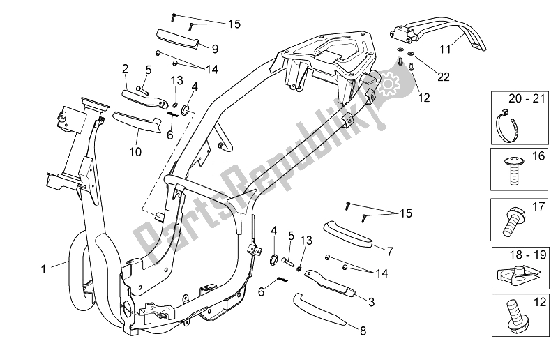 All parts for the Frame of the Aprilia Sport City Cube 250 300 IE E3 2008