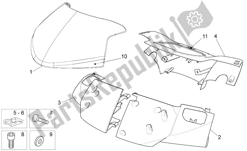 Todas las partes para Cuerpo Frontal - Carenado Frontal de Aprilia Sport City Street 125 4T 4V E3 2012