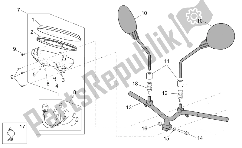 All parts for the Handlebar - Dashboard of the Aprilia Scarabeo 50 4T 2V E2 2002