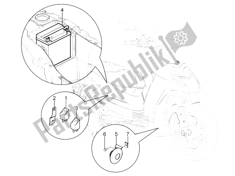 All parts for the Remote Control Switches - Battery - Horn of the Aprilia SR Motard 125 4T E3 2012