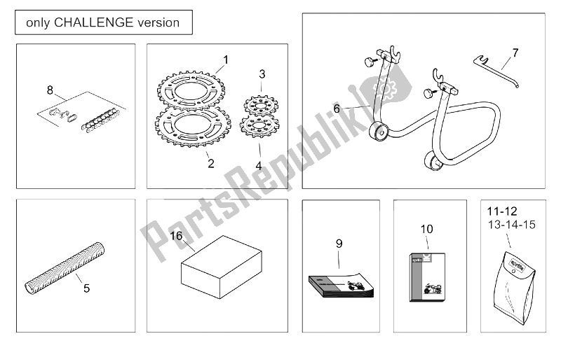 All parts for the Accessories Kit - Challenge Version of the Aprilia RS 250 1998