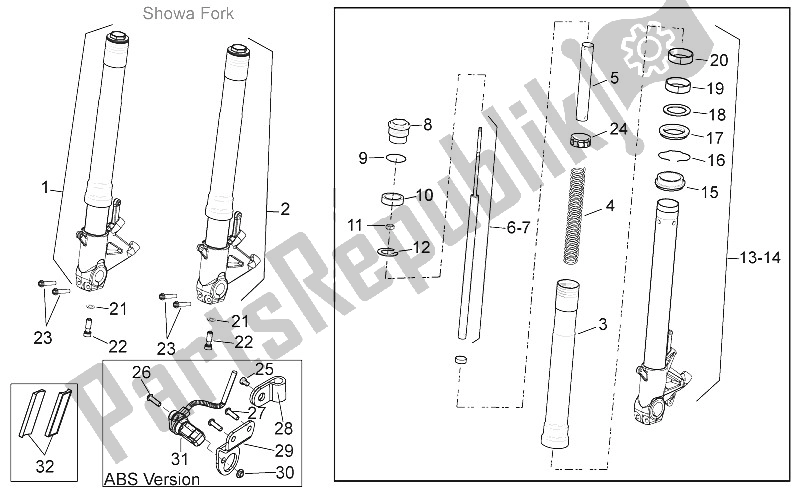 Alle onderdelen voor de Voorvork van de Aprilia Shiver 750 USA 2015
