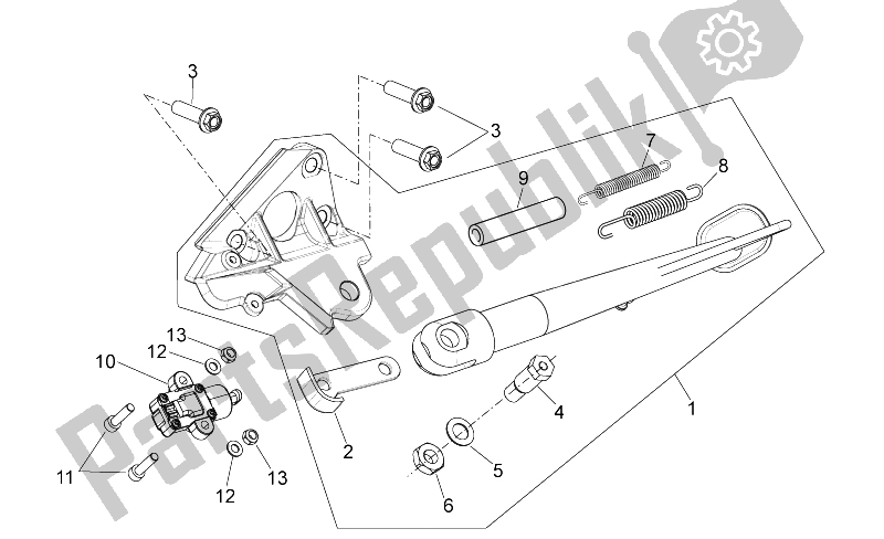 All parts for the Central Stand of the Aprilia Shiver 750 GT 2009