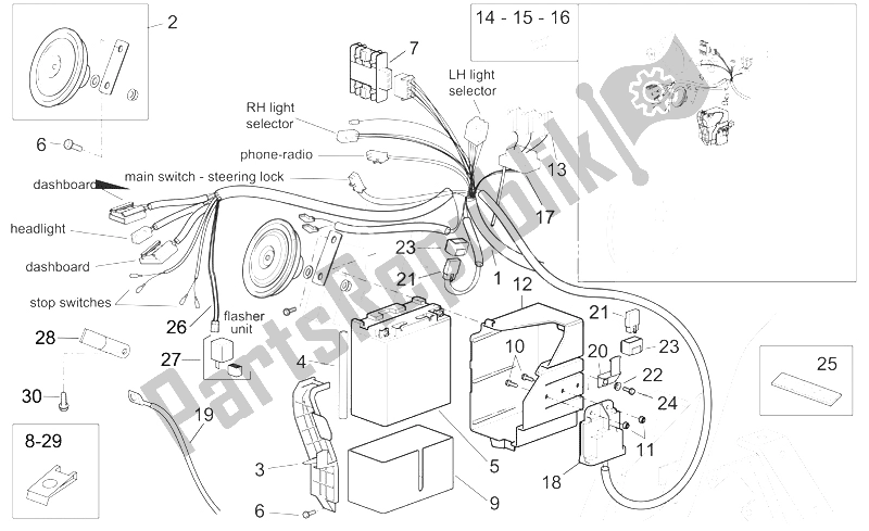 All parts for the Electrical System I of the Aprilia Scarabeo 125 250 E2 ENG Piaggio 2004