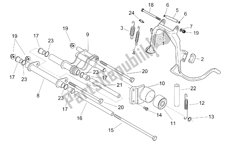 All parts for the Central Stand - Connecting Rod of the Aprilia Mojito 125 150 2003