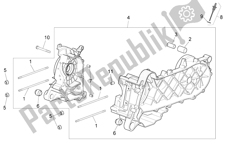 Todas las partes para Caja Del Cigüeñal de Aprilia Scarabeo 100 4T E3 2006