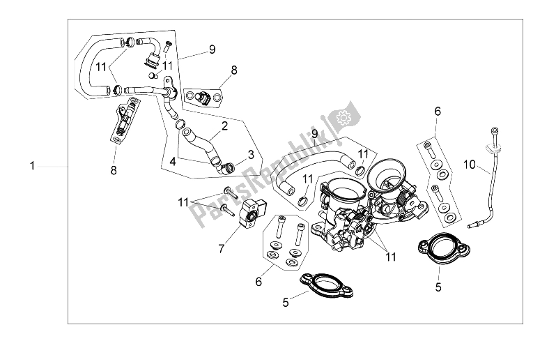 All parts for the Throttle Body of the Aprilia RXV SXV 450 550 Pikes Peak 2009