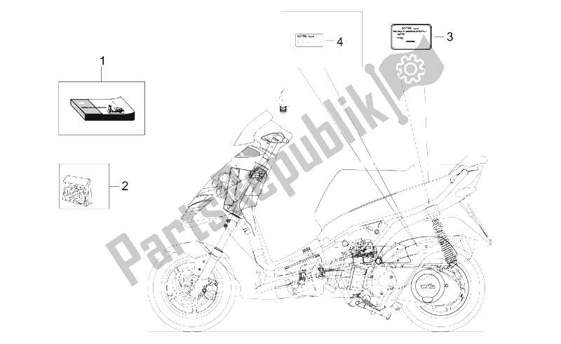 All parts for the Plate Set-decal-op. Handbooks of the Aprilia Leonardo 250 300 ENG Minarelli 2002