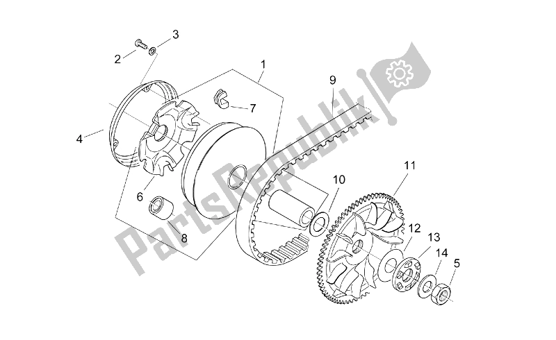 Alle onderdelen voor de Variator Montage van de Aprilia Mojito 125 1999