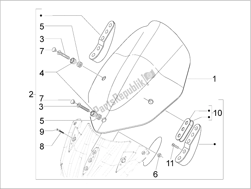 Toutes les pièces pour le Pare-brise - Verre du Aprilia SR 300 MAX 2011