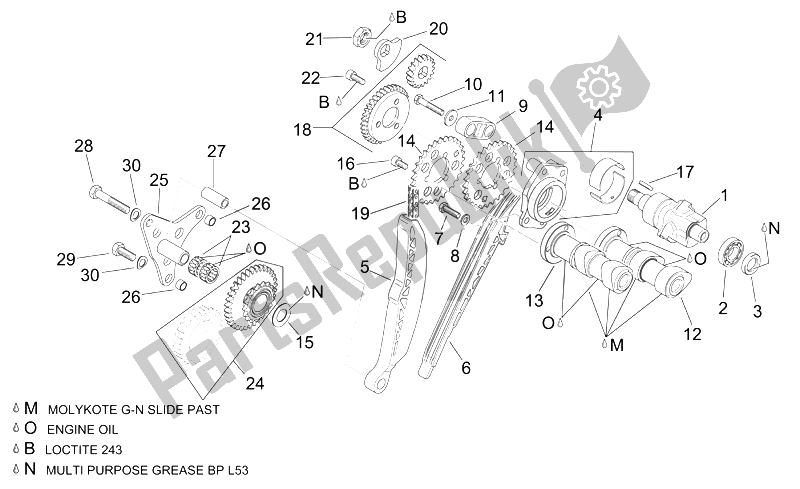 Toutes les pièces pour le Système De Calage Du Cylindre Arrière du Aprilia ETV 1000 Capo Nord 2004