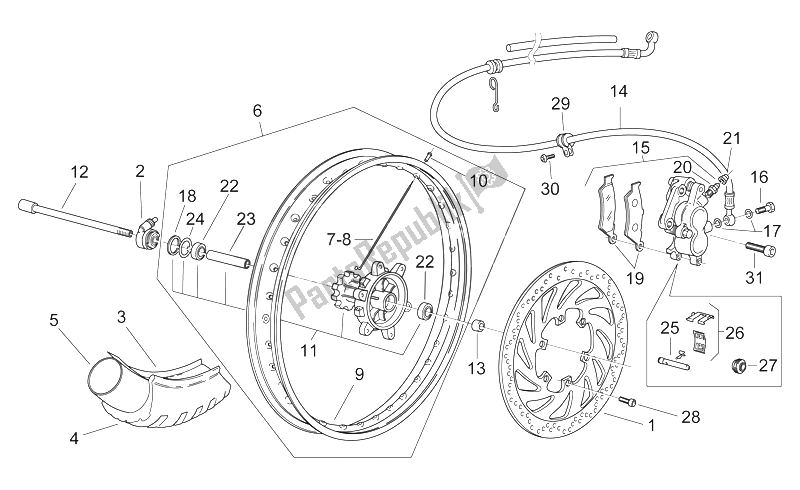 All parts for the Front Wheel of the Aprilia Pegaso 650 1997