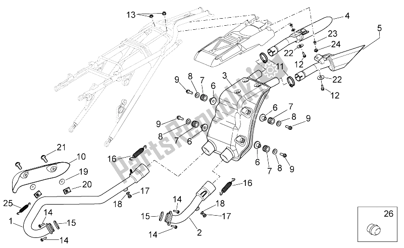 All parts for the Exhaust Unit of the Aprilia SXV 450 550 2009