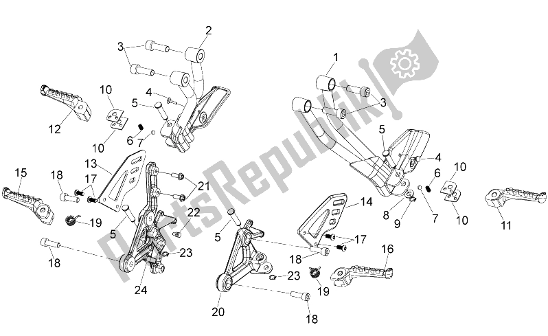 All parts for the Foot Rests of the Aprilia Shiver 750 PA 2015
