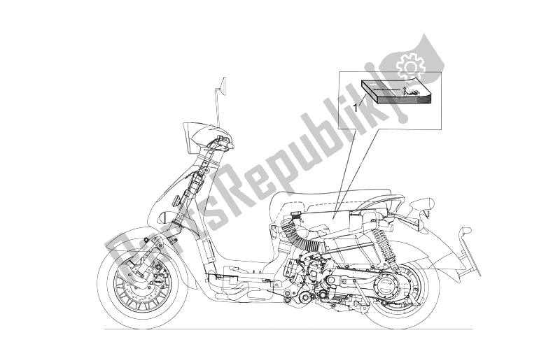 Alle onderdelen voor de Plaat Set-decal-op. Handboeken van de Aprilia Mojito 125 E3 2008