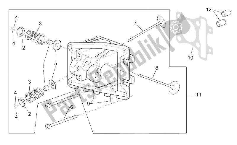 All parts for the Cylinder Head - Valves of the Aprilia Scarabeo 100 4T E3 NET 2009