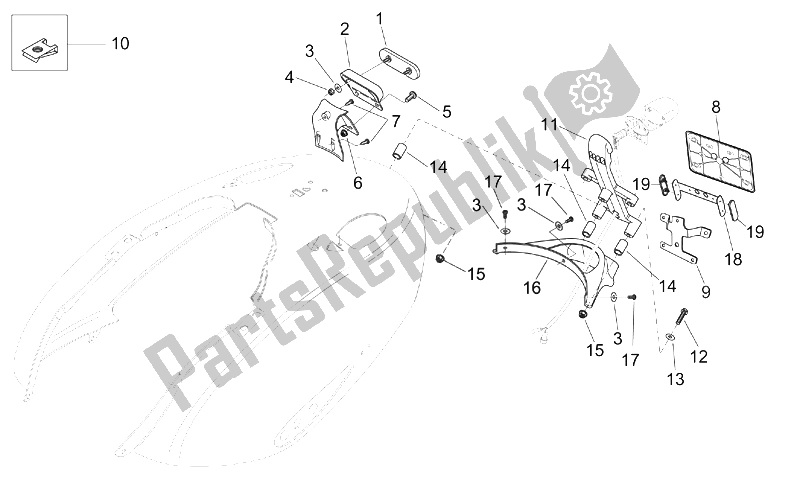 All parts for the Rear Body - Plate Holder of the Aprilia Mojito 125 150 2003