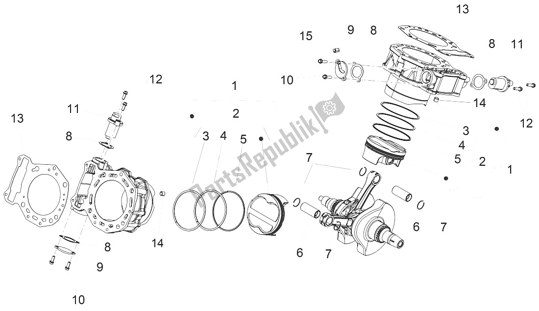 Alle onderdelen voor de Cilinder - Zuiger van de Aprilia Caponord 1200 USA 2015