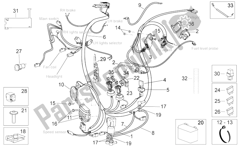 All parts for the Electrical System of the Aprilia Sport City 125 200 250 E3 2006