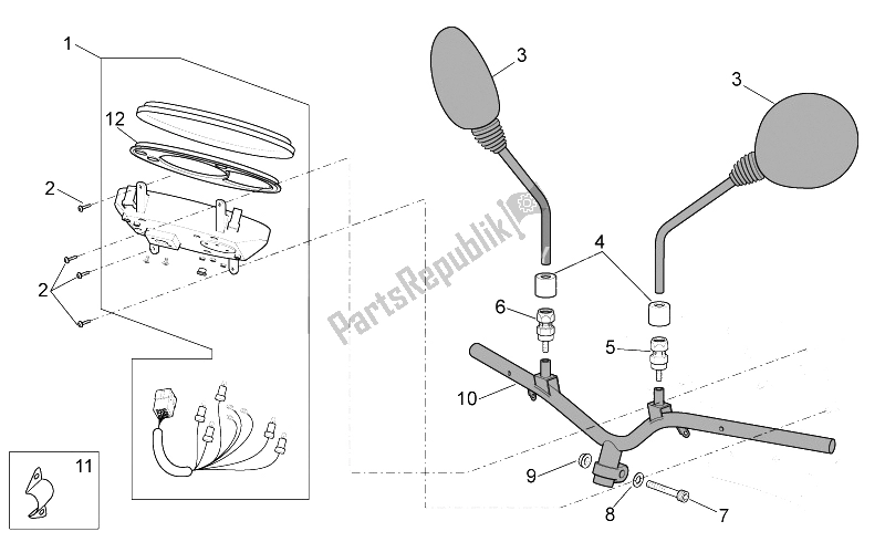 All parts for the Handlebar - Dashboard of the Aprilia Scarabeo 100 4T E3 2006