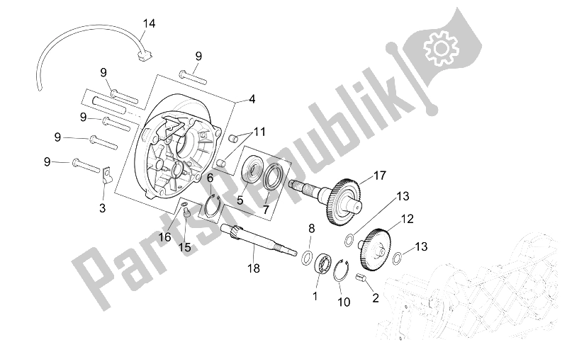 Alle Teile für das Getriebe Achsantrieb des Aprilia Scarabeo 50 2T E2 ENG Piaggio 2005