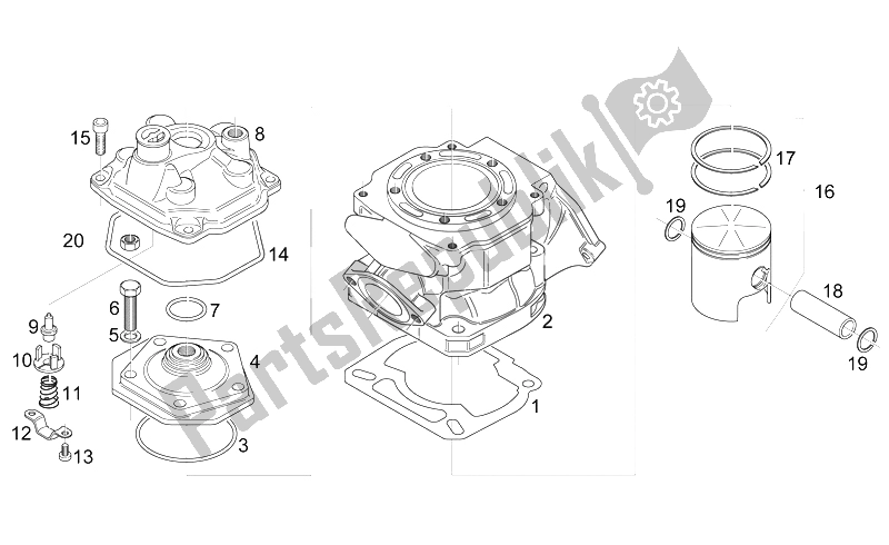 Todas as partes de Cilindro - Cabeça - Pistão do Aprilia RS 125 ENG 122 CC 1996