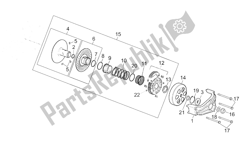 Todas as partes de Conjunto De Polia., Acionado do Aprilia Atlantic 500 2001