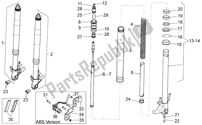 Toutes les pièces pour le Fourche Avant du Aprilia Dorsoduro 750 ABS 2008