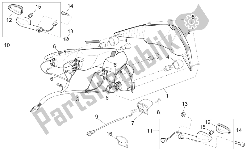 All parts for the Taillight of the Aprilia Sport City 125 200 250 E3 2006