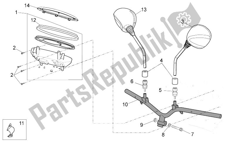 All parts for the Handlebar - Dashboard of the Aprilia Scarabeo 100 4T E3 2014