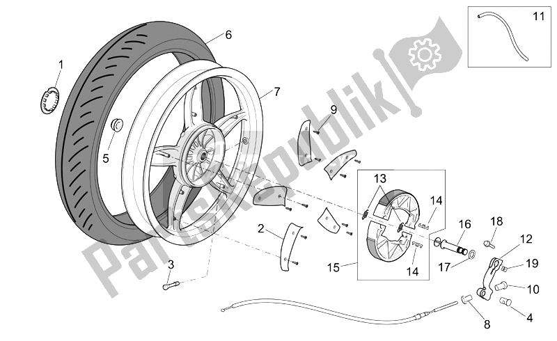 Tutte le parti per il Ruota Posteriore - Freno A Tamburo del Aprilia Scarabeo 50 4T 2V E2 2006