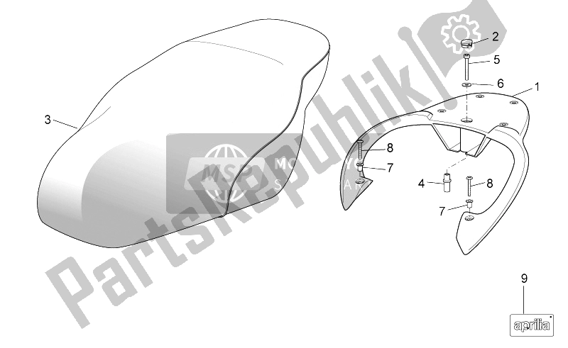 Toutes les pièces pour le Siège - Porteur du Aprilia Scarabeo 100 4T E3 2010