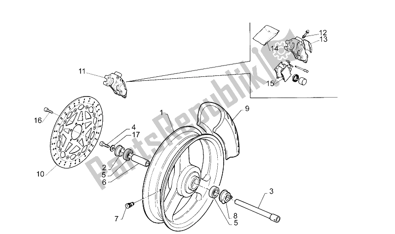 All parts for the Front Wheel of the Aprilia RS 125 1995