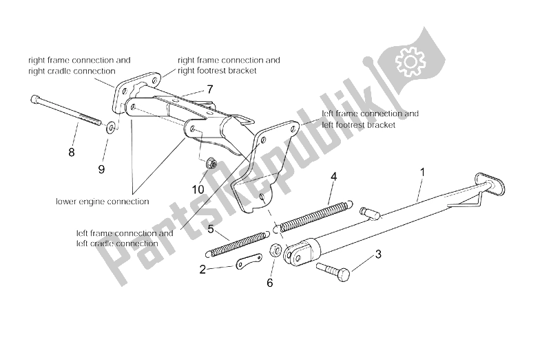 All parts for the Central Stand of the Aprilia RS 50 Tuono 2003