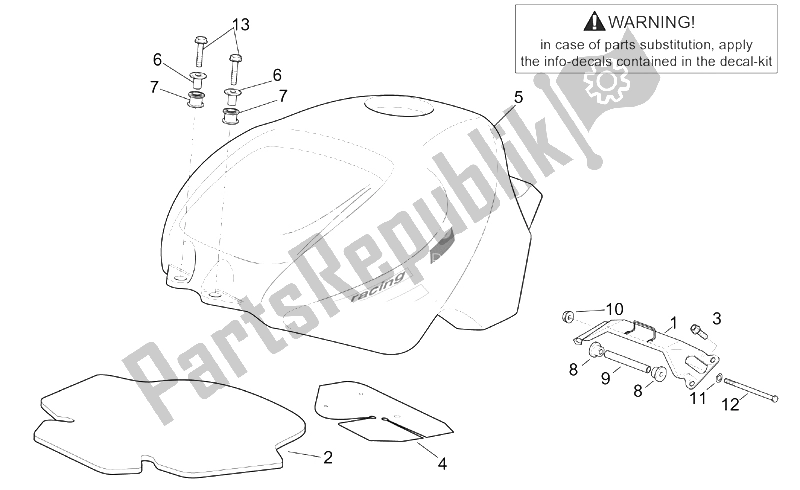 All parts for the Fuel Tank I of the Aprilia RSV Mille 1000 2001