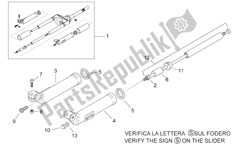 Tutte le parti per il Forcella Anteriore Ii del Aprilia Scarabeo 50 2T ENG Minarelli 1998