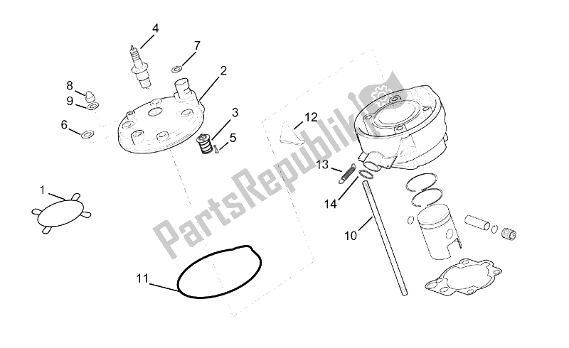 All parts for the Cylinder Head of the Aprilia RS 50 Tuono 2003